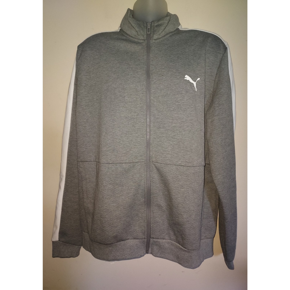 Puma Men's Track Jacket XL Full Zip Knit Athletic Pockets Casual Gray White